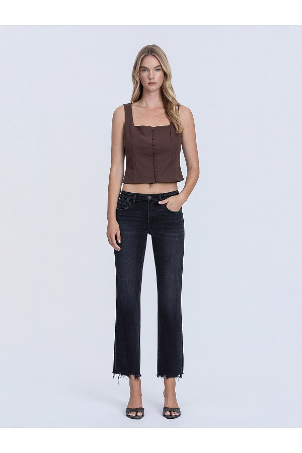 MID RISE BLACK RAW HEM ANKLE STRAIG...